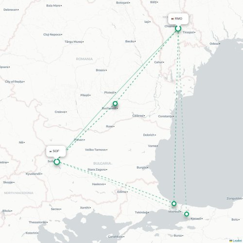 Mapa de vuelo directo Chişinău - Sofía