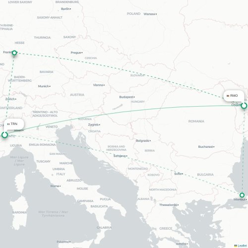 Mapa de vuelo directo Chişinău - Turín, Torino