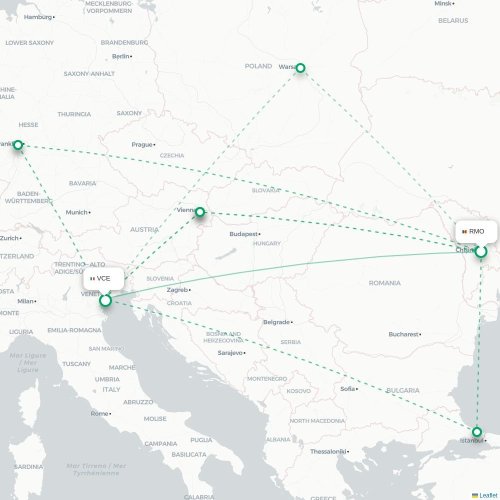 Mapa de vuelo directo Chişinău - Venecia