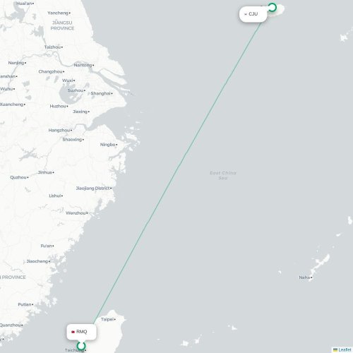 Mapa lotu bezpośredniego Taizhong – Czedżu