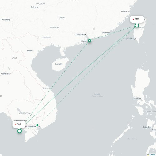 Mapa lotu bezpośredniego Taizhong – Phu Quoc