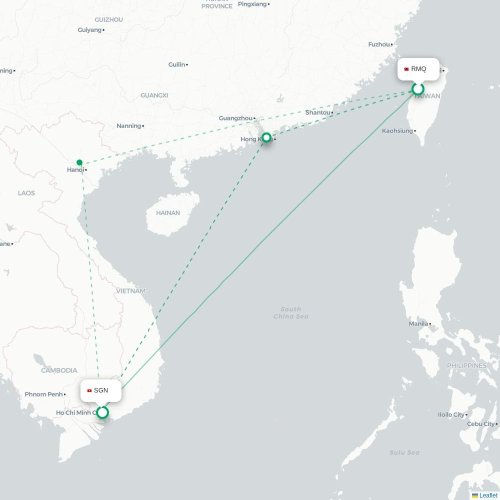 Mapa lotu bezpośredniego Taizhong – Ho Chi Minh