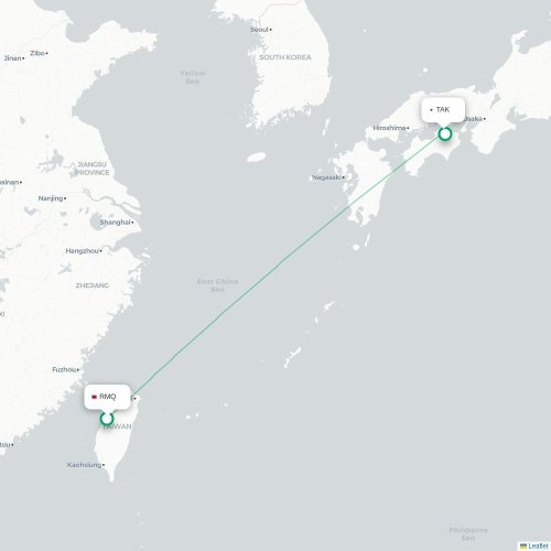 Mapa lotu bezpośredniego Taizhong – Takamatsu