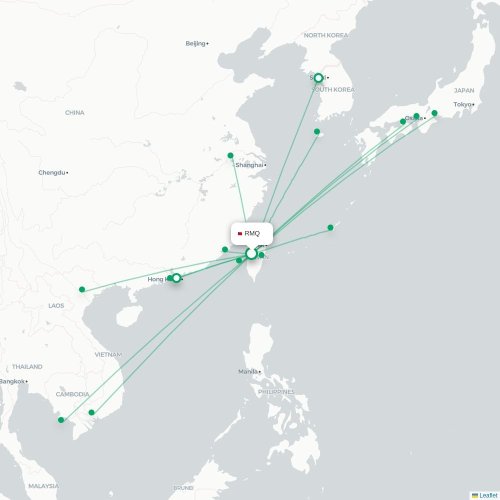 Mapa lotu bezpośredniego Taizhong – Kōbe
