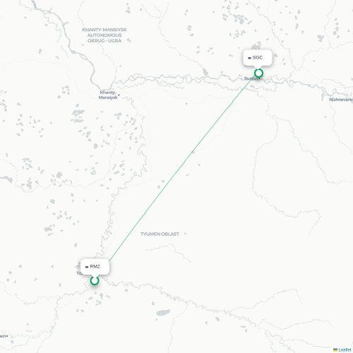Mapa de vuelo directo Tobolsk - Surgut