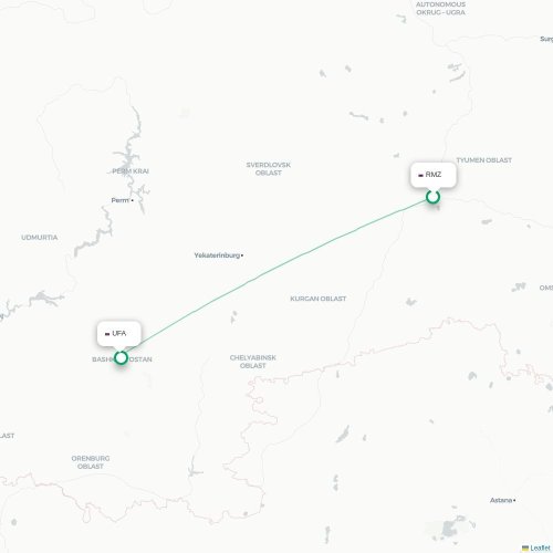 Mapa de vuelo directo Tobolsk - Ufá