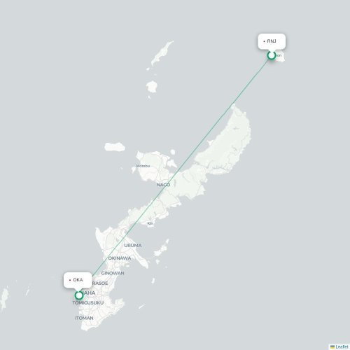 Mapa de vuelo directo Yoron - Okinawa