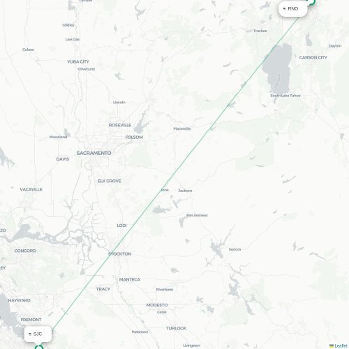 Reno - San Jose kort over direkte fly