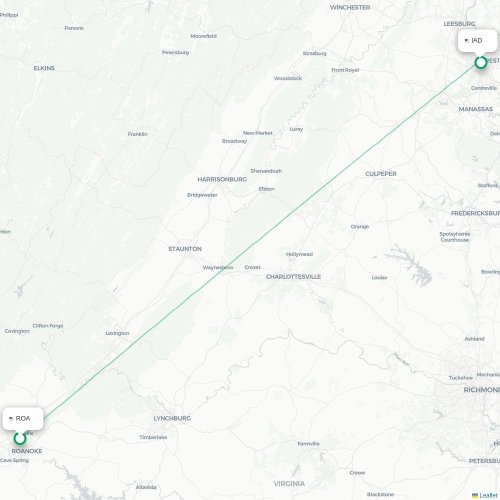 Mapa lotu bezpośredniego Roanoke – Waszyngton