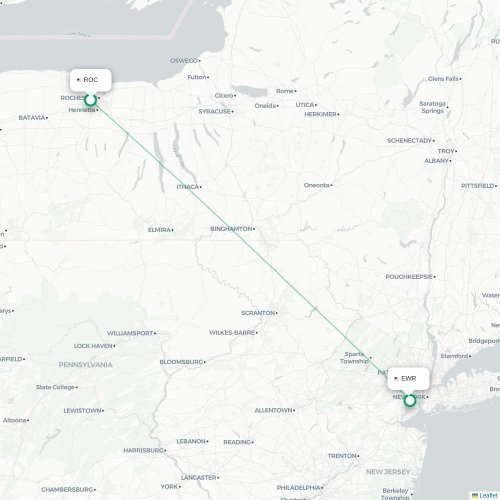 Mapa lotu bezpośredniego Rochester – Newark
