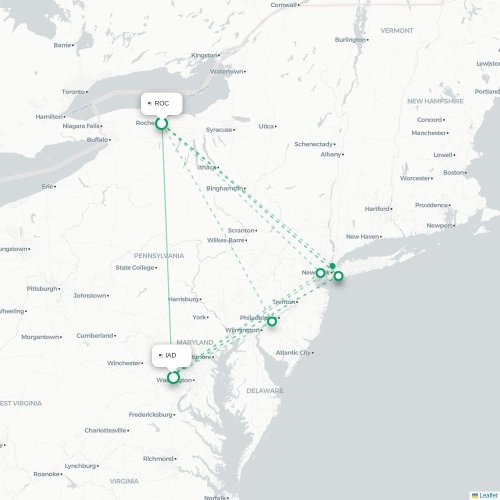 Mapa lotu bezpośredniego Rochester – Waszyngton
