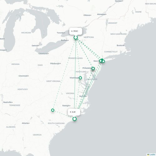 Mapa lotu bezpośredniego Rochester – Wilmington