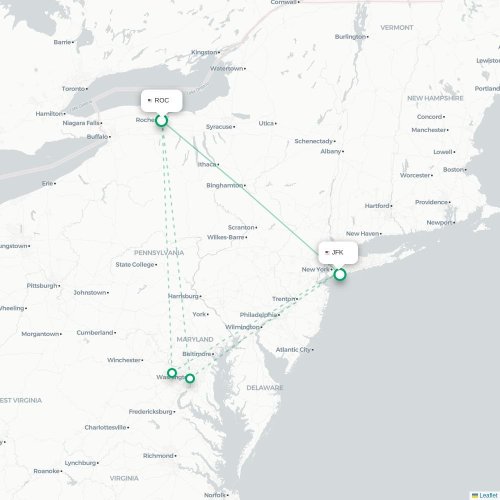 Mapa lotu bezpośredniego Rochester – Nowy Jork