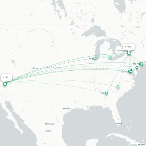 Mapa lotu bezpośredniego Rochester – Las Vegas