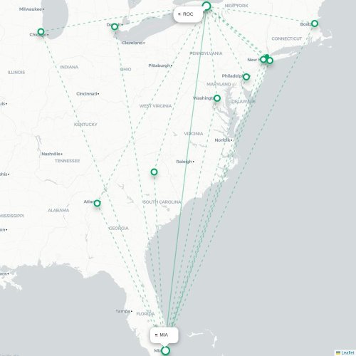 Mapa lotu bezpośredniego Rochester – Miami