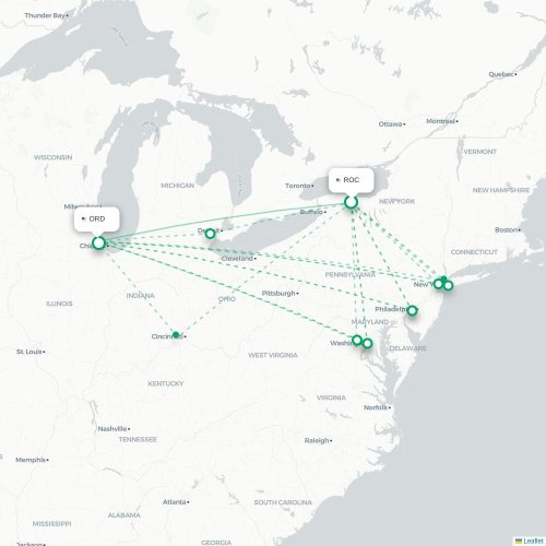 Mapa lotu bezpośredniego Rochester – Chicago