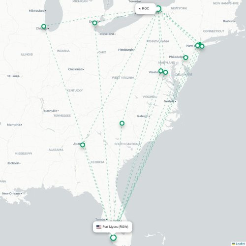 Mapa lotu bezpośredniego Rochester – Fort Myers