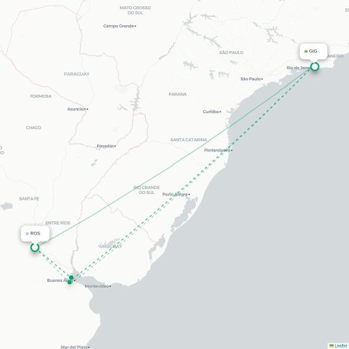 Mapa lotu bezpośredniego Rosario – Rio de Janeiro