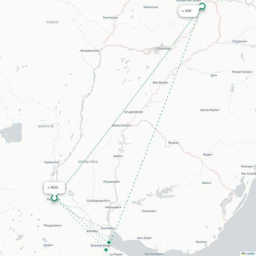 Mapa lotu bezpośredniego Rosario – Puerto Iguazú