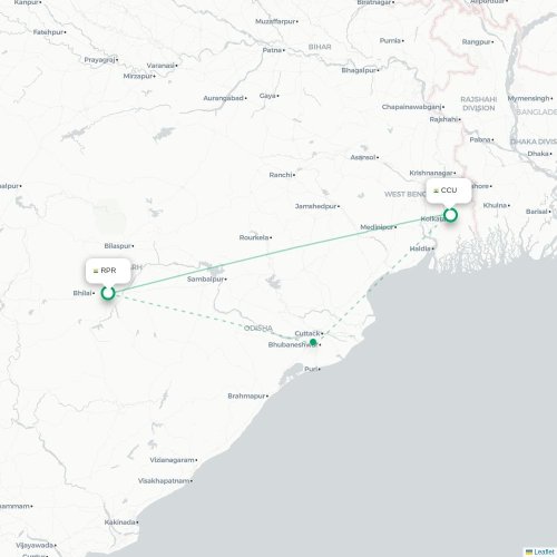 Mapa de vuelo directo Raipur - Calcuta