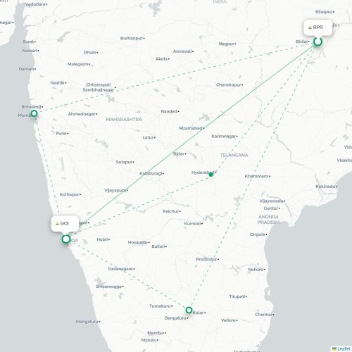 Mapa de vuelo directo Raipur - Vasco da Gama