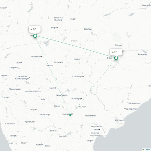Mapa de vuelo directo Raipur - Indore