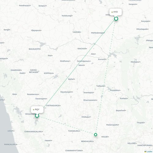 Shimoga – Hyderabad suoran lennon kartta