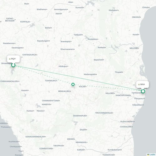 Shimoga – Chennai suoran lennon kartta