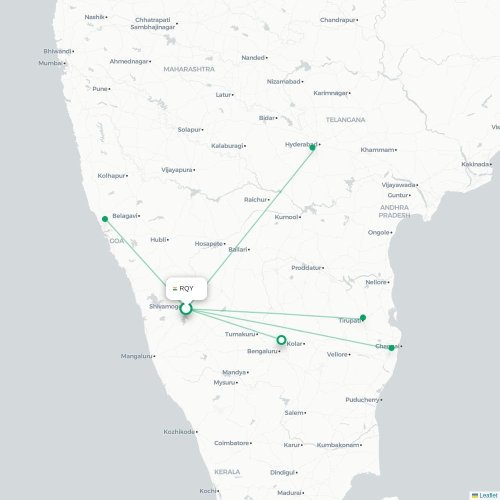 Shimoga – Tirupati suoran lennon kartta