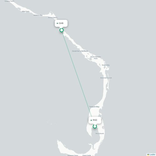 Mapa lotu bezpośredniego Rock Sound – Governor’s Harbour