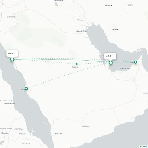Mapa de vuelo directo Hanak - Doha