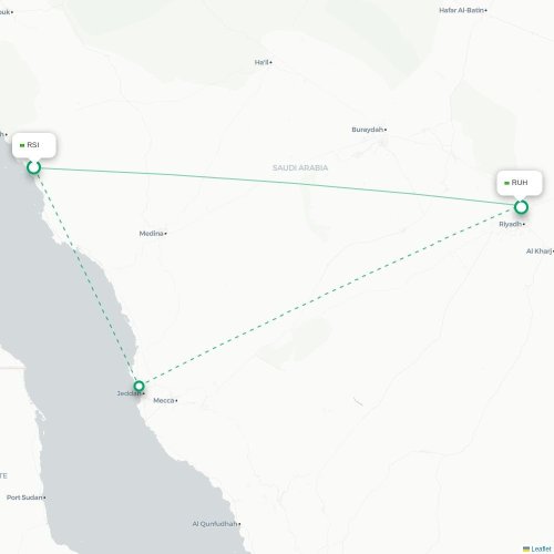 Mapa de vuelo directo Hanak - Riad