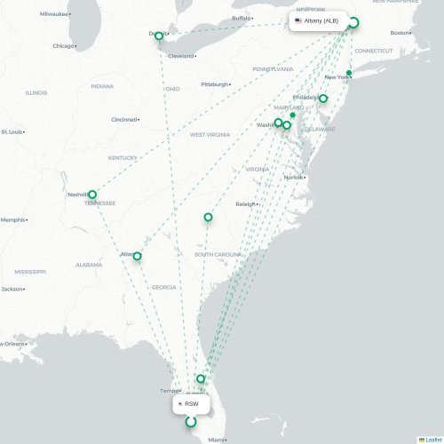 Mapa lotu bezpośredniego Fort Myers – Albany