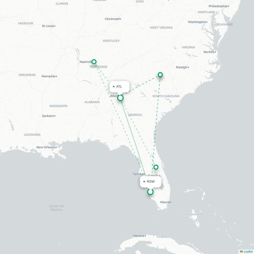 Mapa lotu bezpośredniego Fort Myers – Atlanta