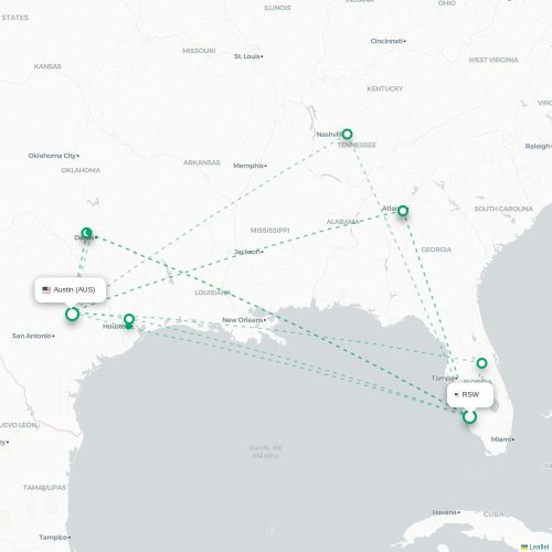 Mapa lotu bezpośredniego Fort Myers – Austin