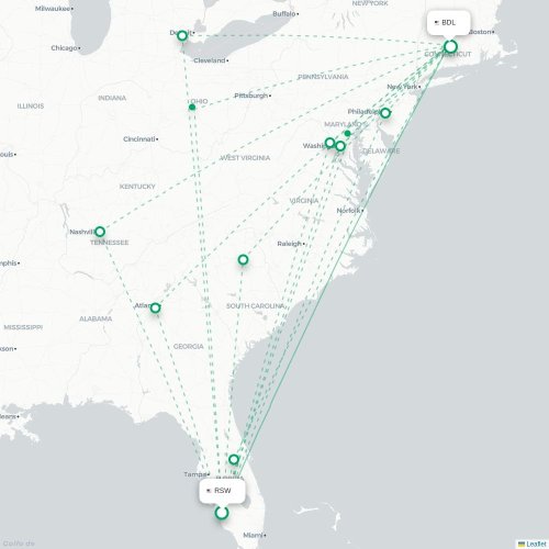 Mapa lotu bezpośredniego Fort Myers – Hartford