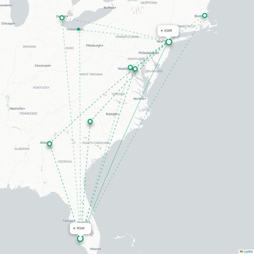 Mapa lotu bezpośredniego Fort Myers – Newark