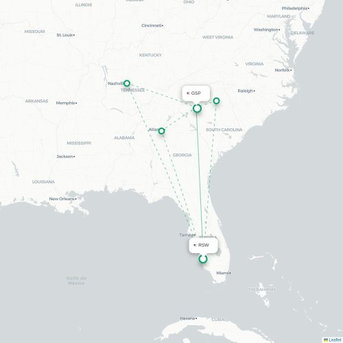 Mapa lotu bezpośredniego Fort Myers – Greenville