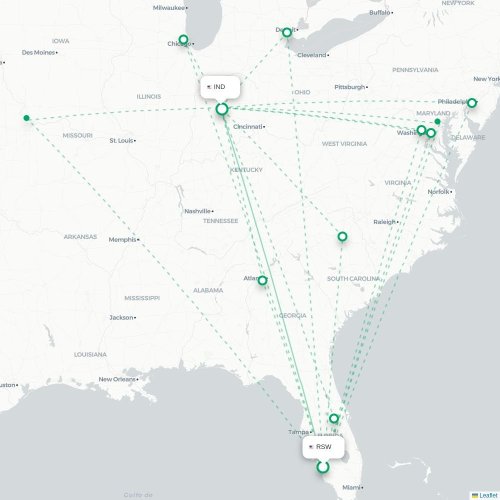 Fort Myers - Indianapolis karta över direktflyg