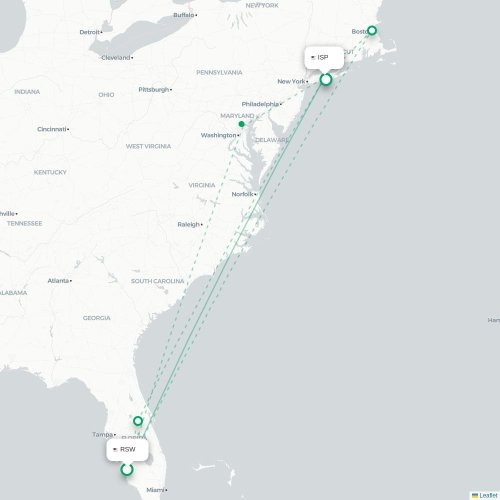 Mapa lotu bezpośredniego Fort Myers – Islip