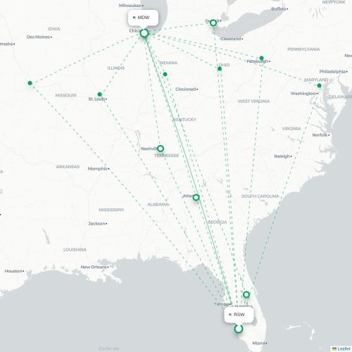 Mapa lotu bezpośredniego Fort Myers – Chicago
