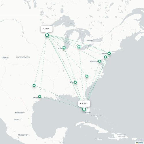 Mapa lotu bezpośredniego Fort Myers – Minneapolis