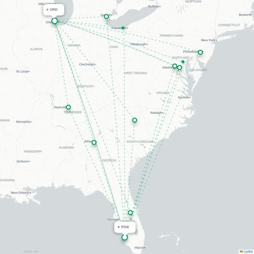Mapa lotu bezpośredniego Fort Myers – Chicago