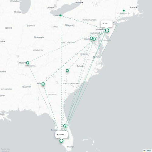 Mapa de vuelo directo Fort Myers - Filadelfia