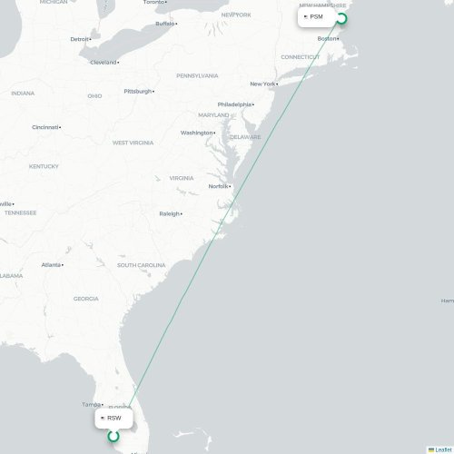 Mapa de vuelo directo Fort Myers - Portsmouth