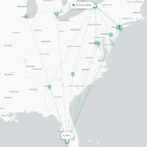 Mapa lotu bezpośredniego Fort Myers – Rochester