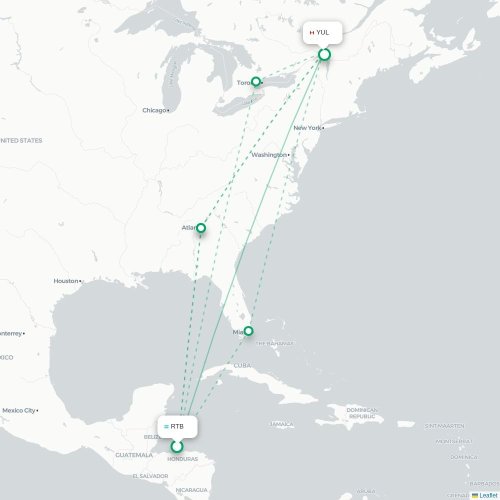 Mapa lotu bezpośredniego Coxen Hole – Montreal