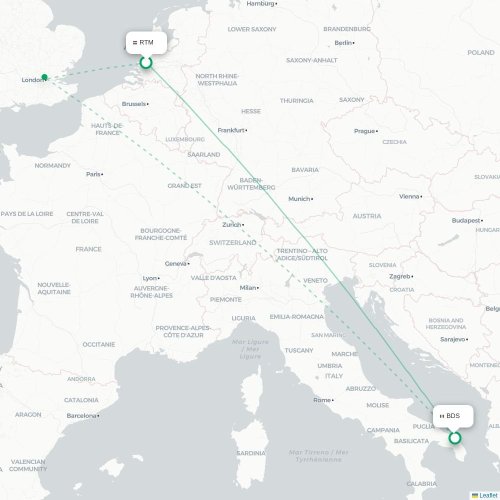 Mapa lotu bezpośredniego Rotterdam – Brindisi