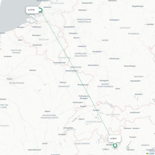 Mapa lotu bezpośredniego Rotterdam – Bergamo