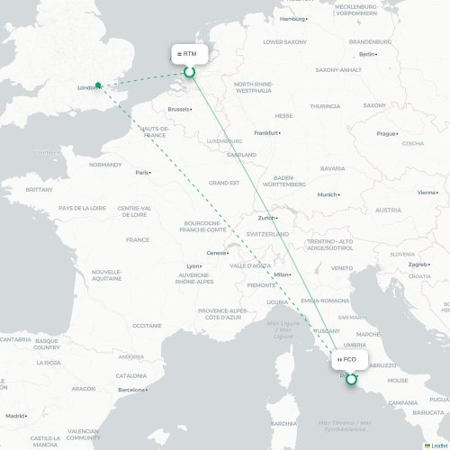 Mapa lotu bezpośredniego Rotterdam – Rzym